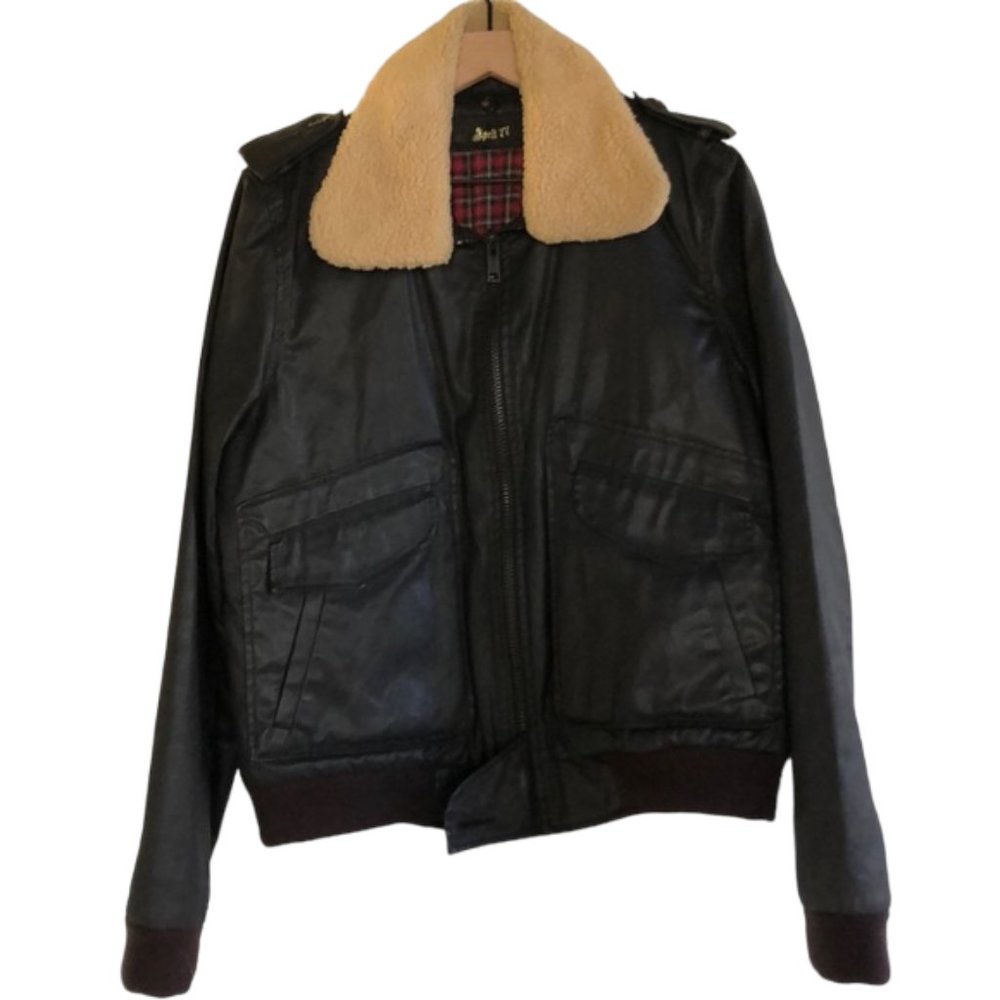 Cruelty Free Black Bomber Jacket by April 77 Vegan Resin Cotton